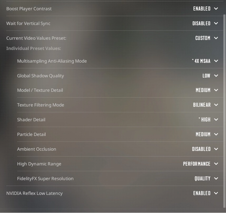 optimal for FPS CS2 video settings